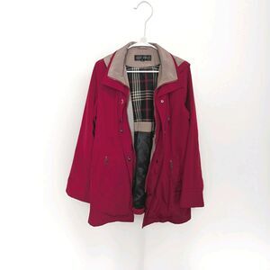 Fleet Street Size PL Red And Tan Short Trench Rain Jacket With Detachable Hood